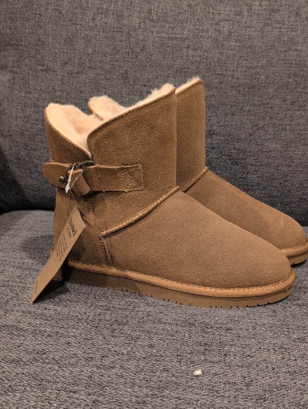 BEARPAW Women's Brown  Shearling-Lined Suede Ankle Boots - Chestnut
